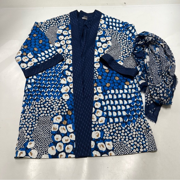 chico’s women’s blue printed kimono with scarf 12/14P L106-1 - Picture 2 of 7